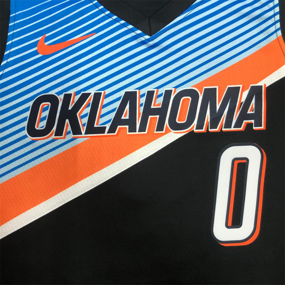 NBA Oklahoma City Thunder V-Neck Black Jersey WESTBROOK#0 S-XXL