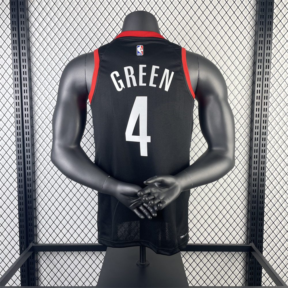 NBA Houston Rockets 2024 V-Neck Balck Jersey GREEN#4 S-XXL