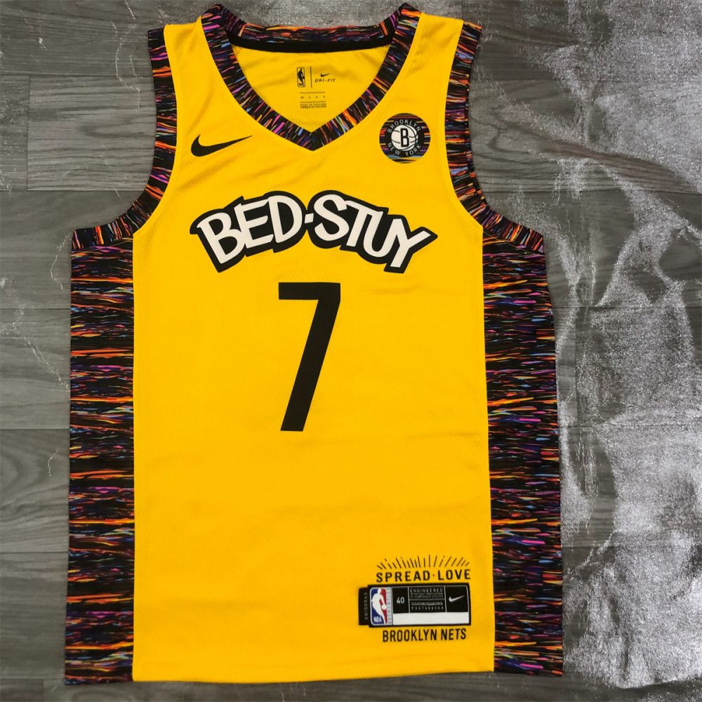 NBA Brooklyn Nets V-Neck Yellow Jersey DURANT#7 S-XXL