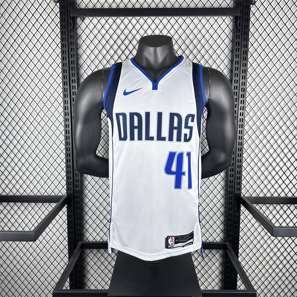 NBA Dallas Mavericks V-Neck White Jersey NOWIZTKI#41 1 S-XXL