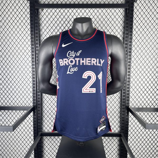 NBA Philadelphia 76ers 2024 Round Neck City Edition Black Jersey EMBIID#21 S-XXL
