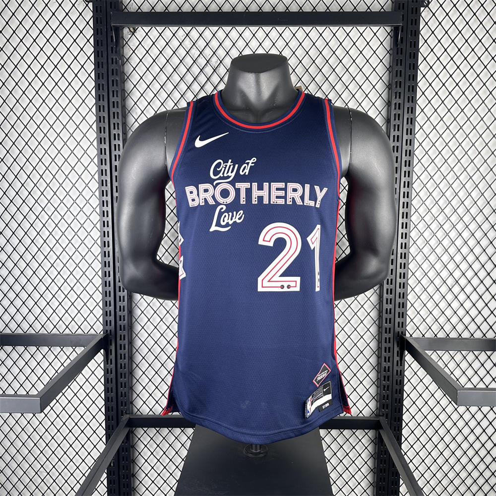 NBA Philadelphia 76ers 2024 Round Neck City Edition Black Jersey EMBIID#21 S-XXL