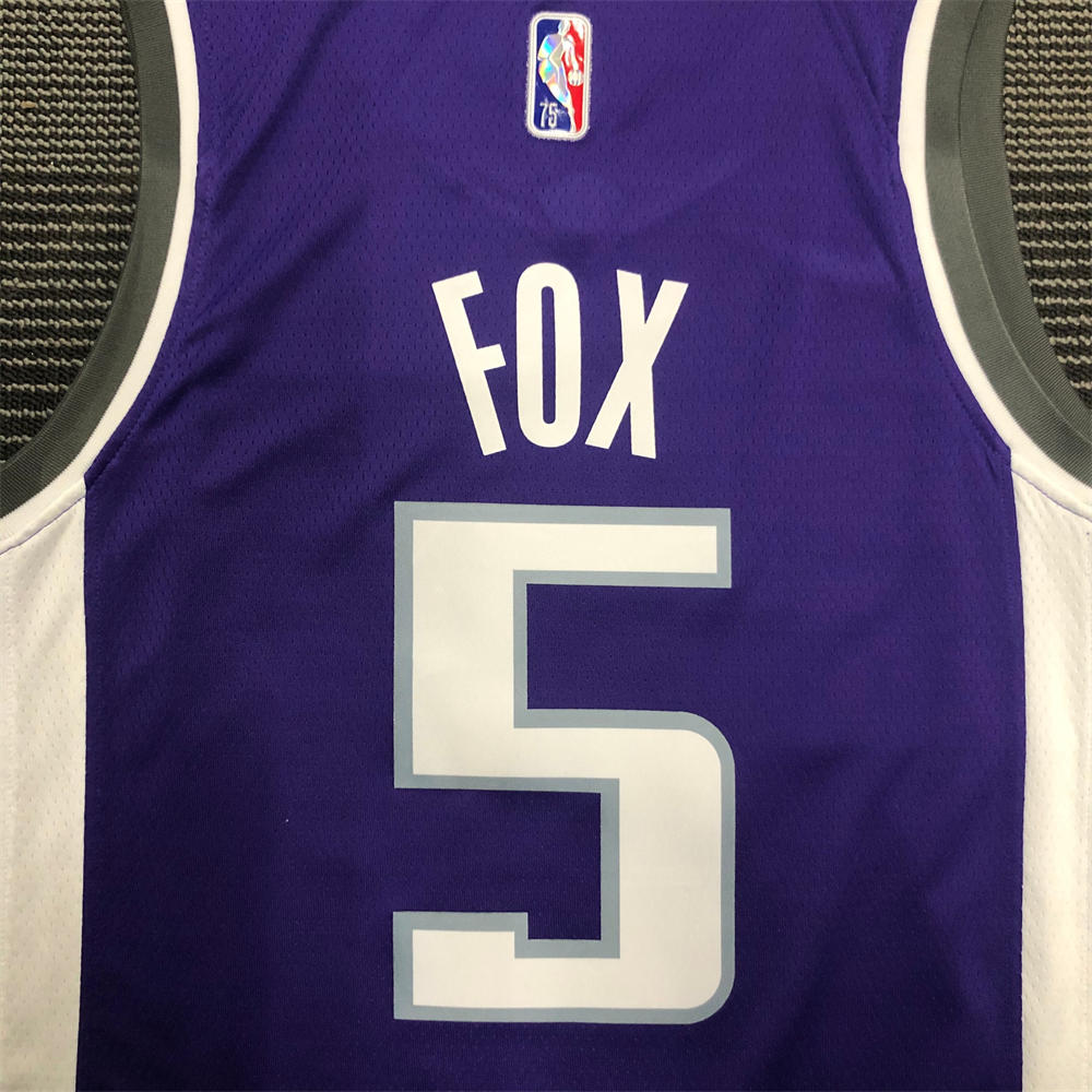 NBA Scaramento Kings V-Neck Purple 75th Anniversary jersey FOX#5 S-XXL