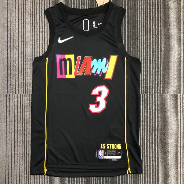 NBA Miami Hearts Round Neck Black 75th Anniversary Jersey WADE#3 S-XXL