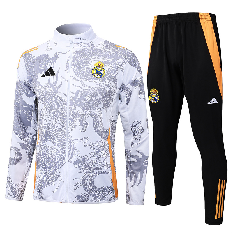 2024/25 Real Madrid White Jacket Training Suit Set Football Team Shirt Sports Fashion