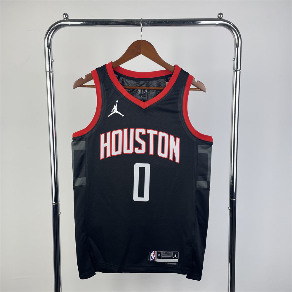 NBA Houston Rockets 2024 V-Neck Balck Jersey WESTBROOK#0 S-XXL
