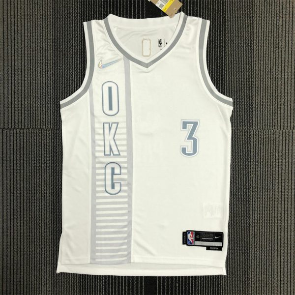 NBA Oklahoma City Thunder V-Neck White 75th Anniversary Jersey PUAL#3 S-XXL