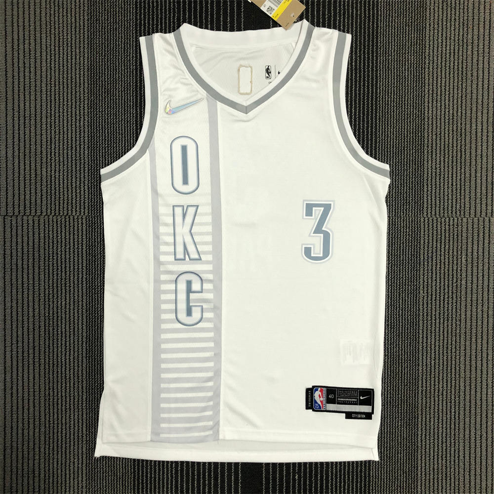 NBA Oklahoma City Thunder V-Neck White 75th Anniversary Jersey PUAL#3 S-XXL