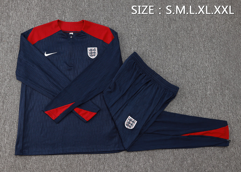 24/25 England Royal blue Long-sleeved half-pull training kit Football team kit