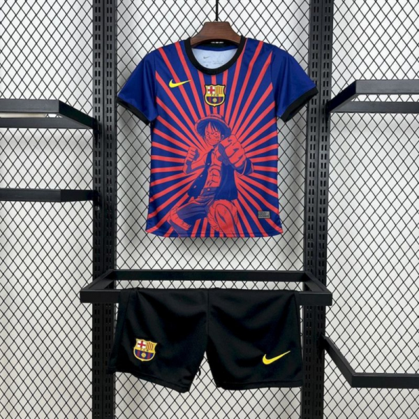 2025/26 Barcelona ワンピース-モンキー・D・ルフィ jersey kids Kits size: 16-28