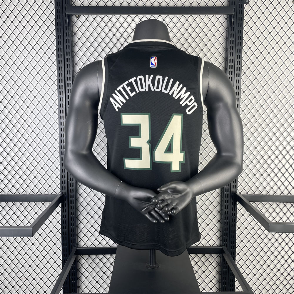 NBA Milwaukee Bucks V-Neck Black jersey ANTETOKOUNMPO#34 S-XXL