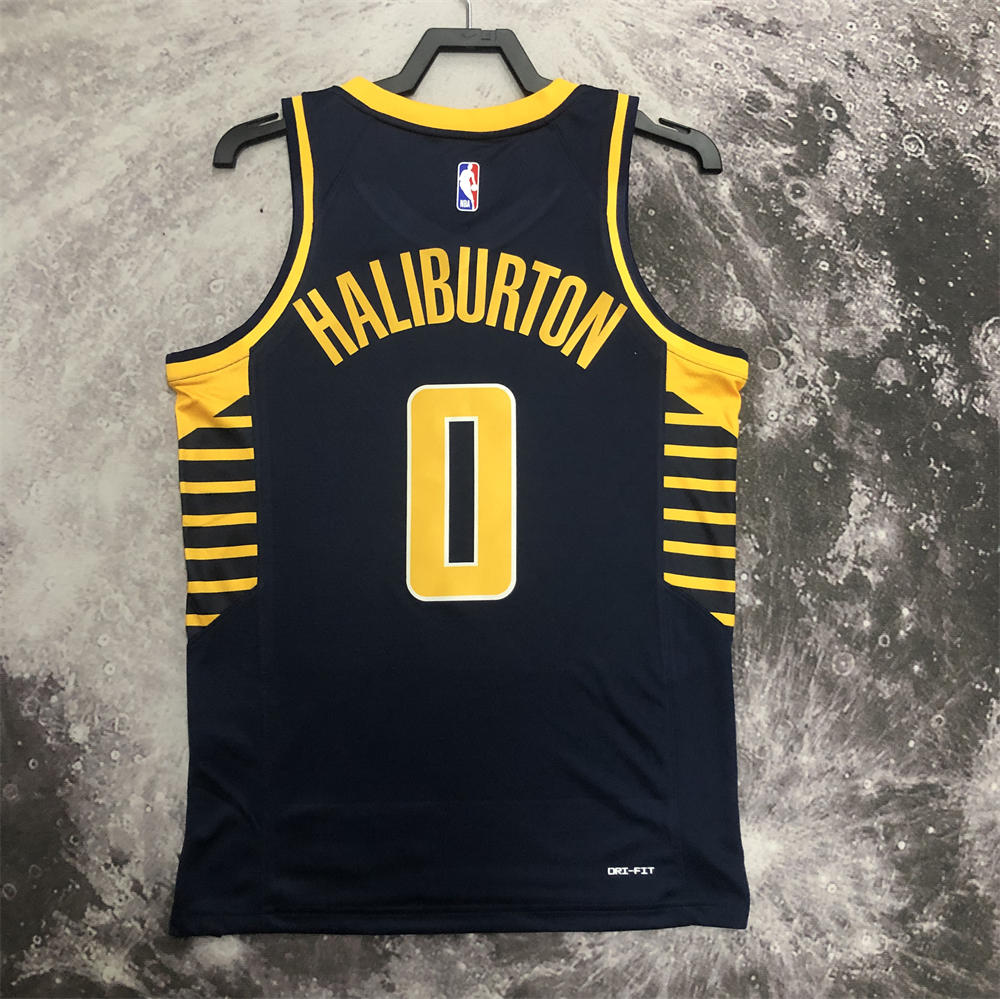 NBA Indiana Pacers V-Neck Black Jersey HALIBURTON#0 S-XXL