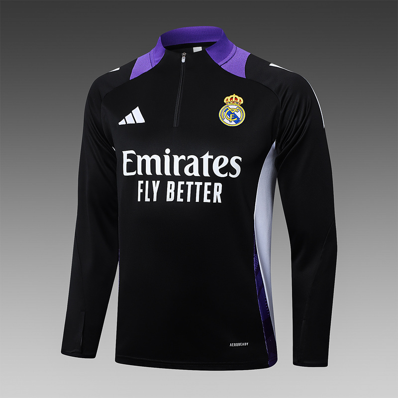 24/25 Real Madrid Black Long-sleeved half-pull training kit Football team kit