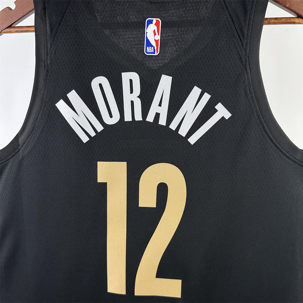 NBA Memphis Grizzies 2024 City Edition V-Neck Black Jersey MORANT#12 S-XXL