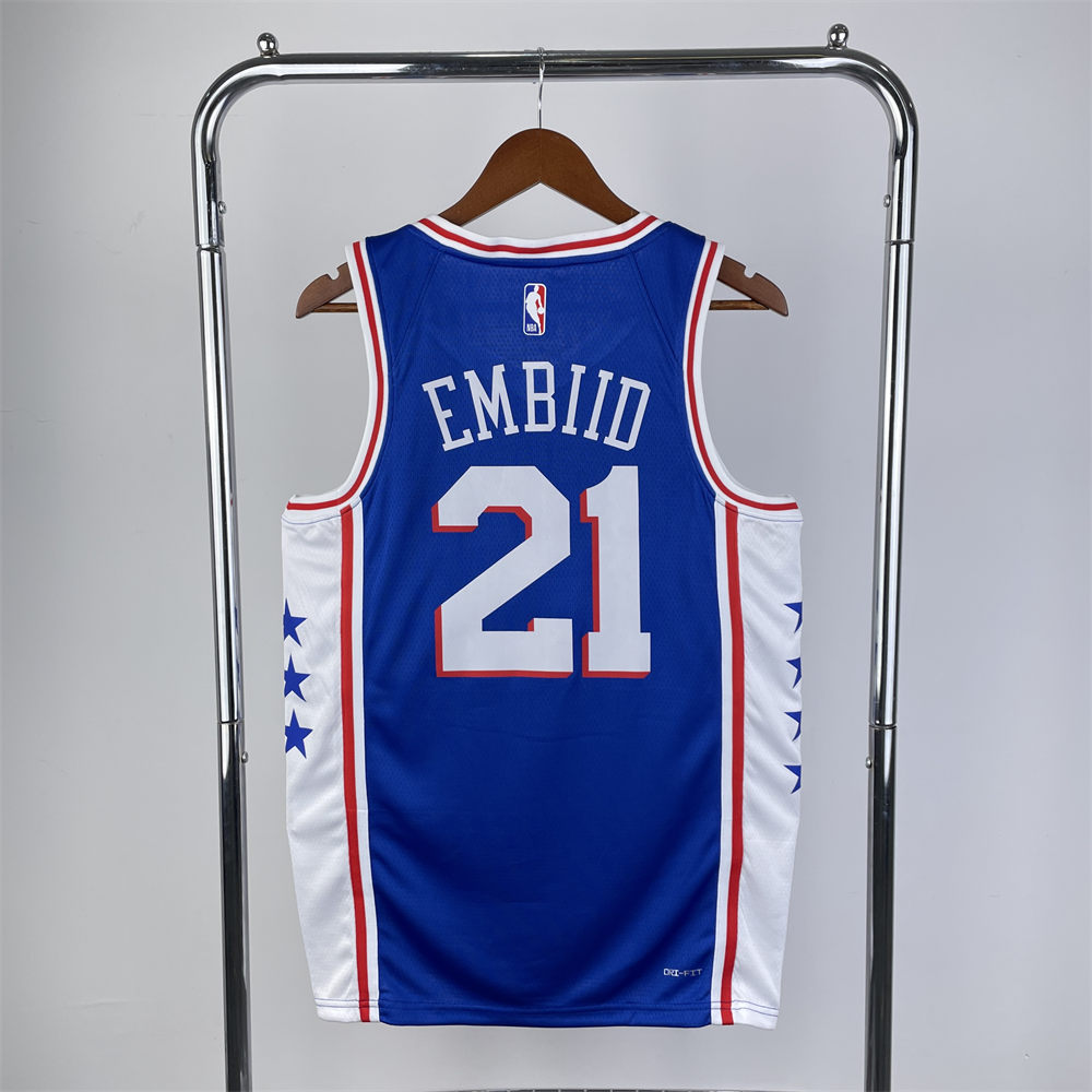 NBA Philadelphia 76ers V-Neck Blue ersey EMBIID#21 S-XXL