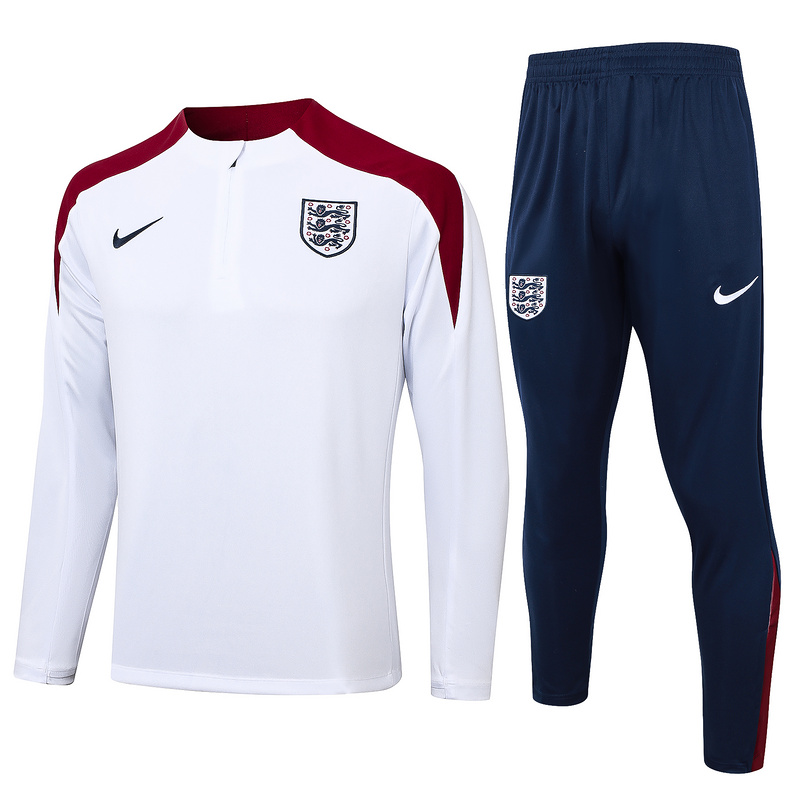 24/25 England White Long-sleeved half-pull training kit Football team kit