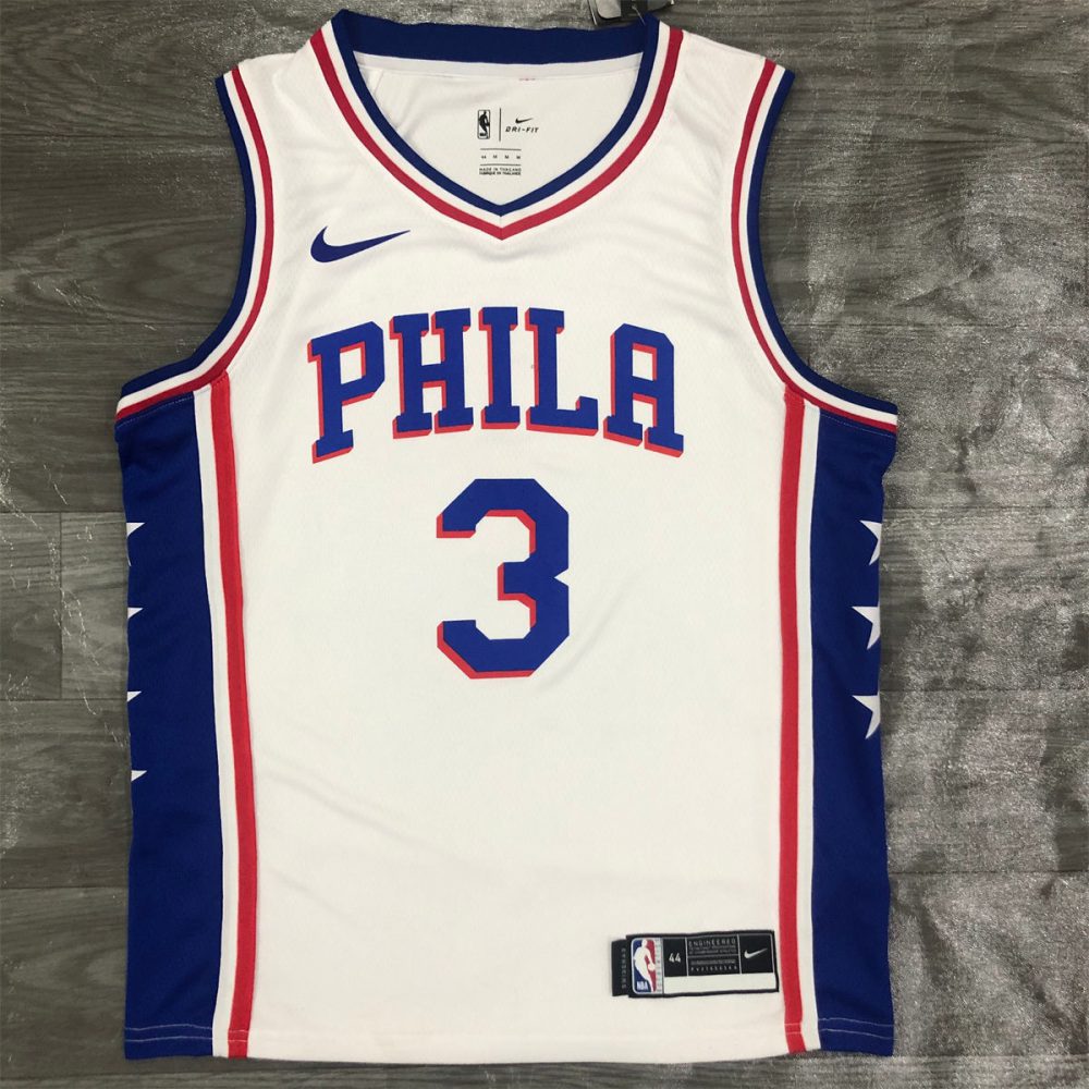 NBA Philadelphia 76ers V-Neck White Jersey IVERSON#3 S-XXL