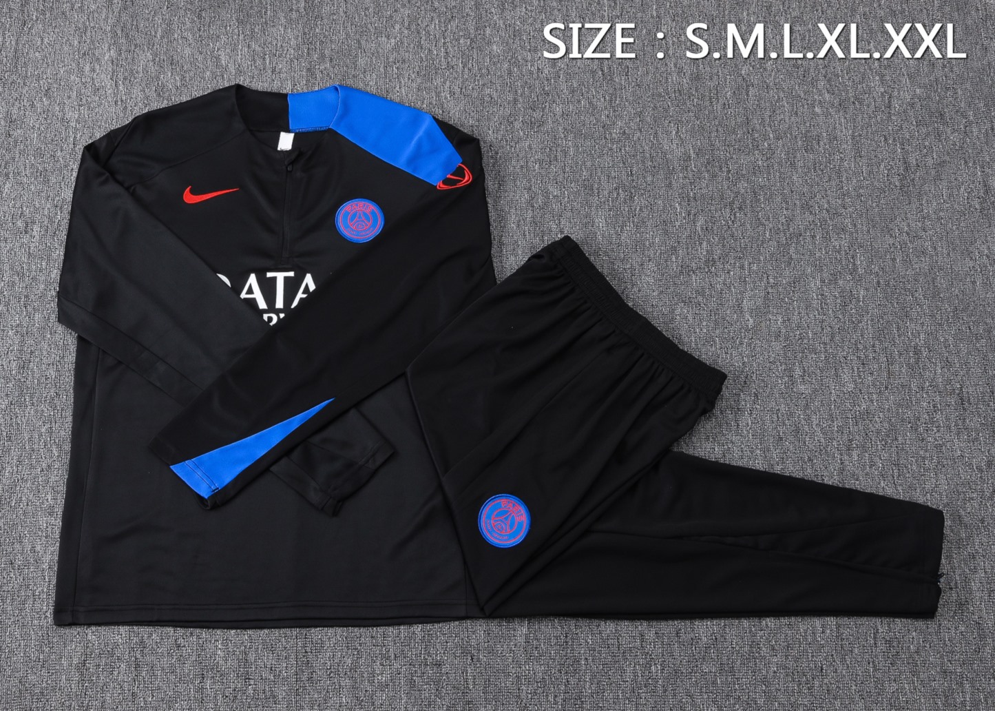 202526 PSG Black Long-sleeved half-pull training kit Football team kit