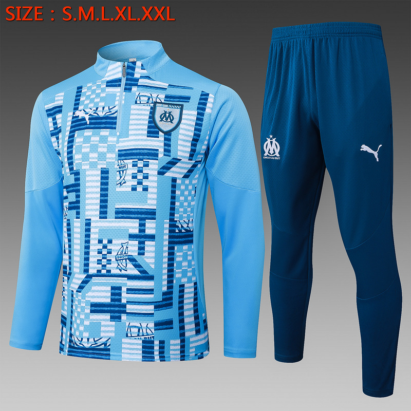 24/25 Marseilles Light blue Long-sleeved half-pull training kit Football team kit