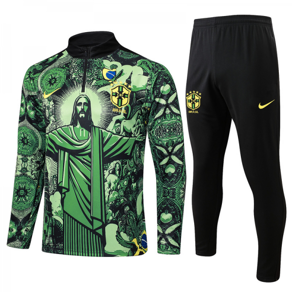 24/25 Brazil Green Long-sleeved half-pull training kit Football team kit