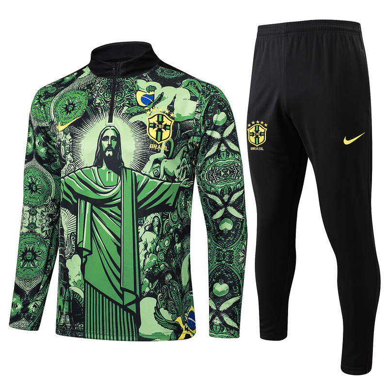24/25 Brazil Green Long-sleeved half-pull training kit Football team kit