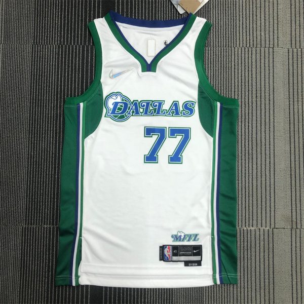 NBA Dallas Mavericks V-Neck White 75th anniversary Jersey DONCIC#77 S-XXL