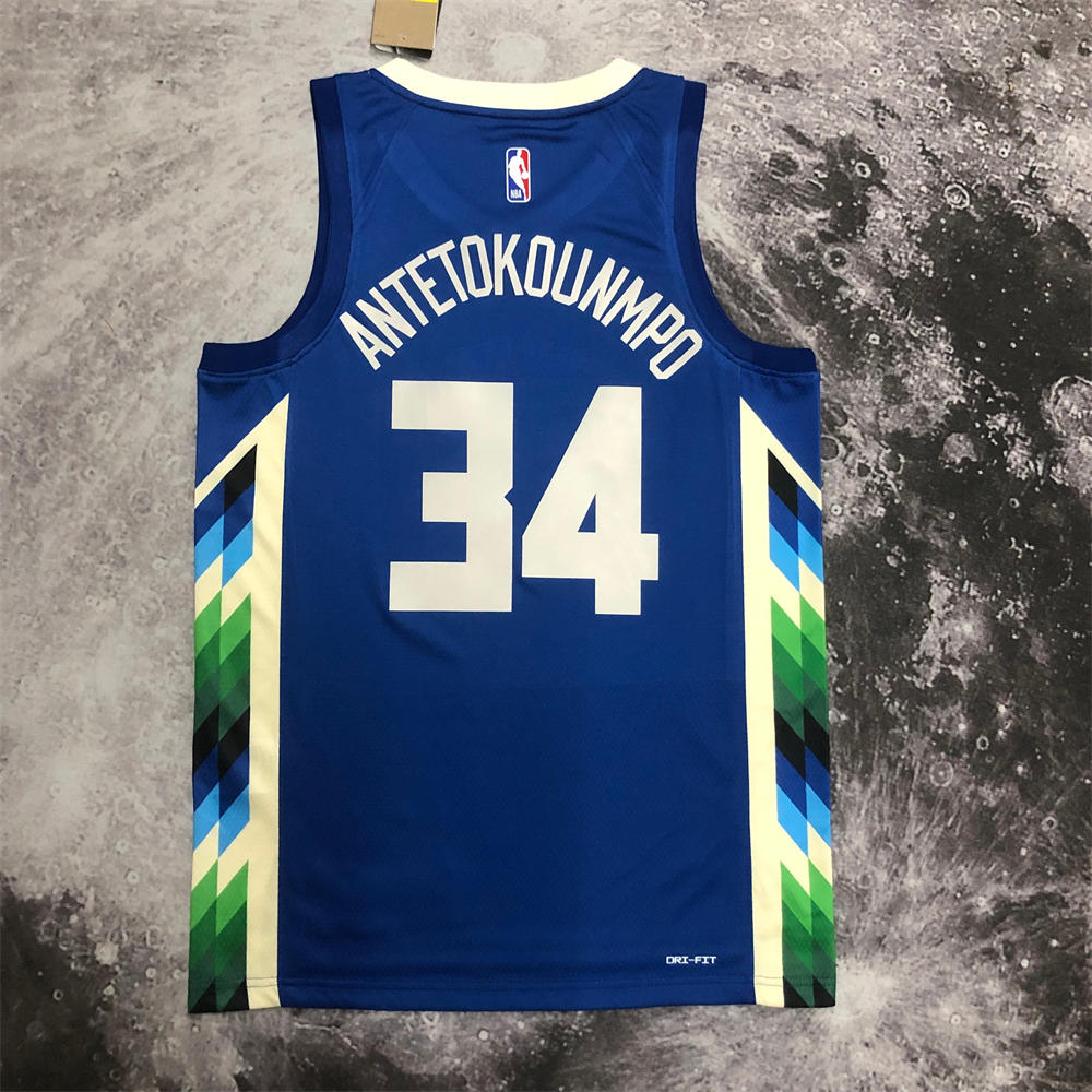 NBA Milwaukee Bucks V-Neck City Edition Blue jersey ANTETOKOUNMPO#34 S-XXL