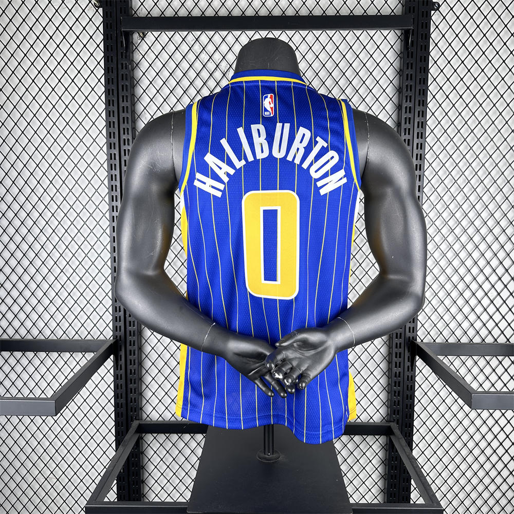 NBA Indiana Pacers 2021 City Edition V-Neck Retro Blue Jersey HALIBURTON#0 S-XXL