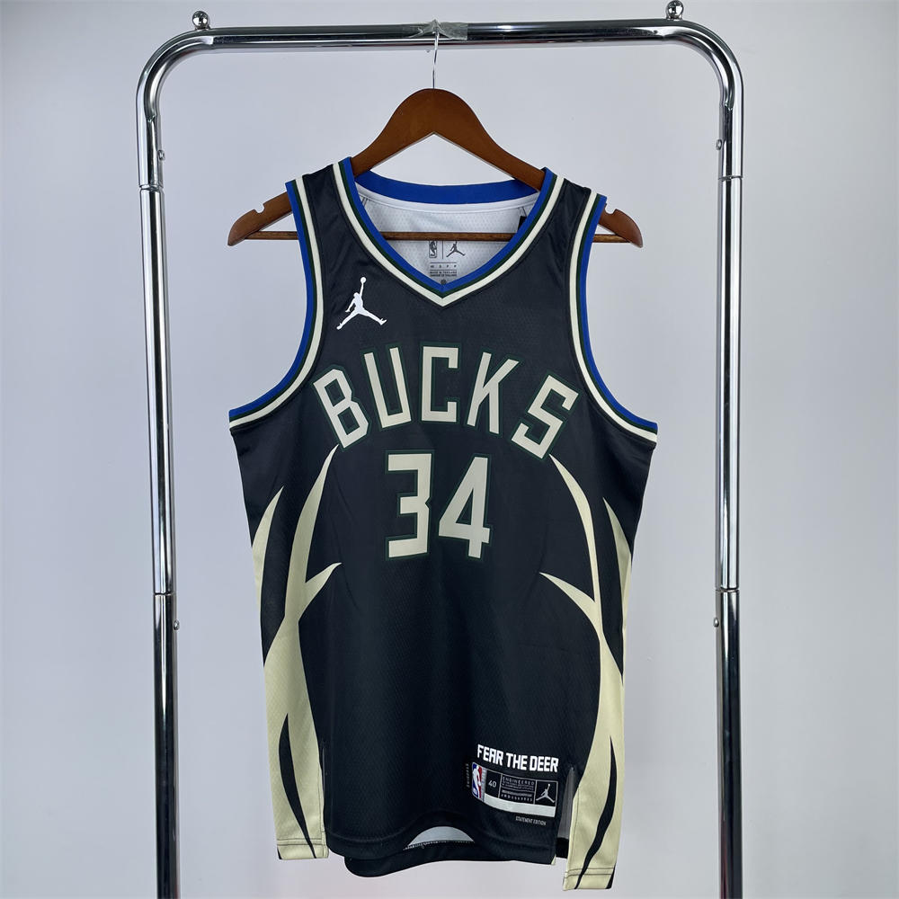 NBA Milwaukee Bucks V-Neck JORDAN Edition Black jersey ANTETOKOUNMPO#34 S-XXL