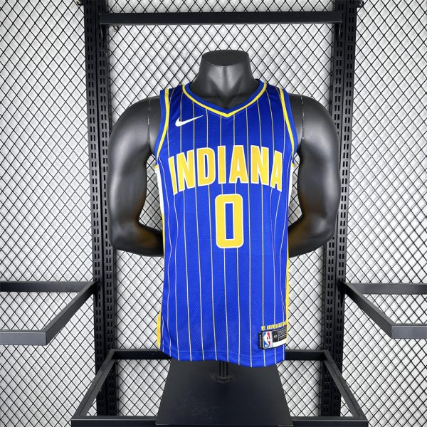 NBA Indiana Pacers 2021 City Edition V-Neck Retro Blue Jersey HALIBURTON#0 S-XXL