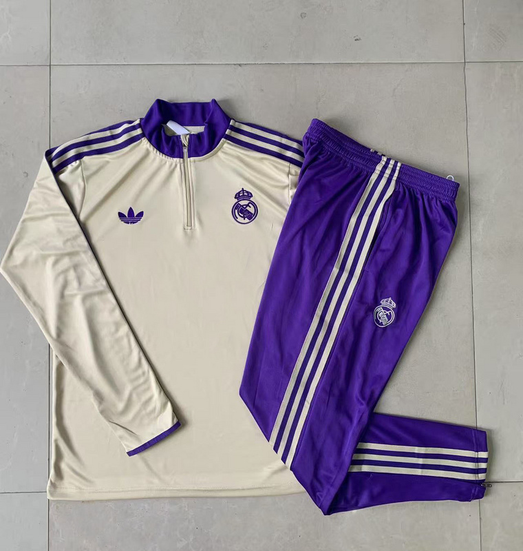 202526 Real Madrid Apricot Long-sleeved half-pull training kit Football team kit