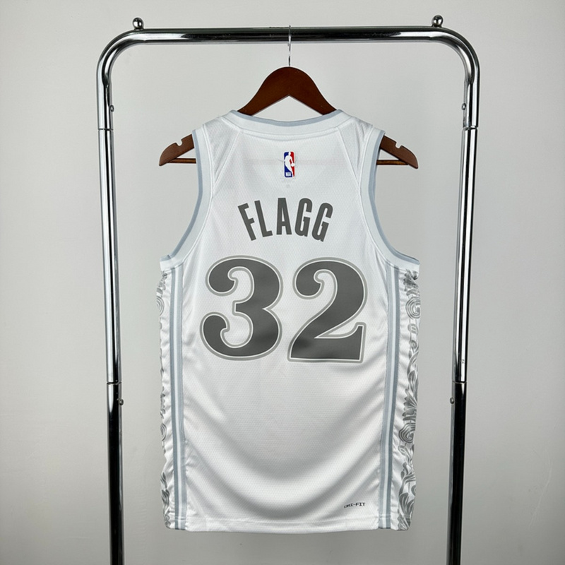 NBA Dallas Mavericks 24/25 City Edition V-Neck White Jersey FLAGG#32 S-XXL