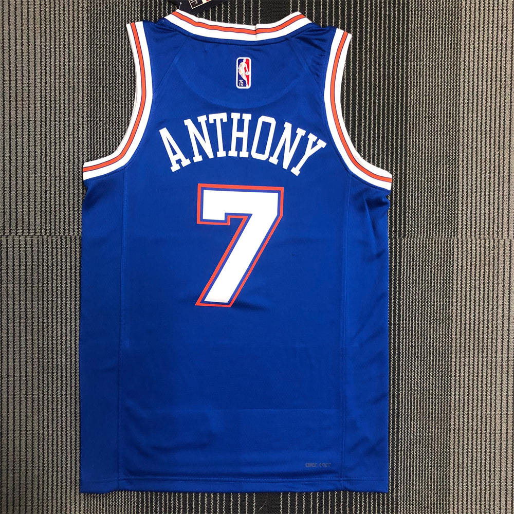 NBA New York Knicks Round Neck Blue 75th Anniversary jersey ANTHONY#7 S-XXL