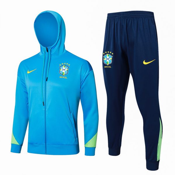 2024 Brazil Blue Hoodie Jacket Kit Set Football Team Shirt Sports Fashion
