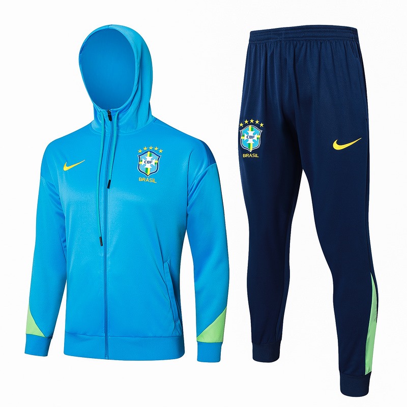 2024 Brazil Blue Hoodie Jacket Kit Set Football Team Shirt Sports Fashion
