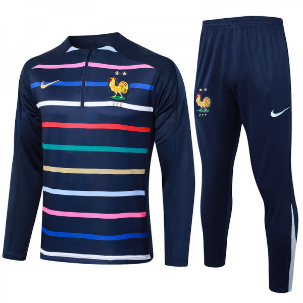 24/25 France Dark Royal blue Long-sleeved half-pull training kit Football team kit
