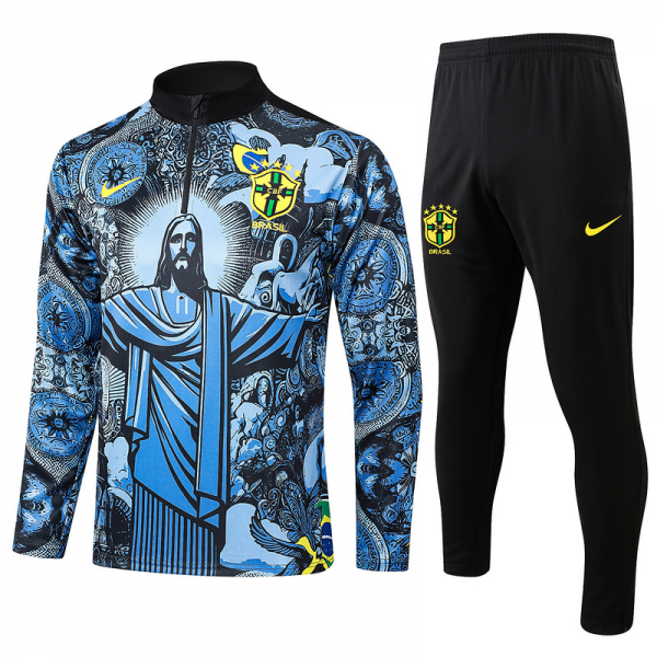 24/25 Brazil Grey blue Long-sleeved half-pull training kit Football team kit