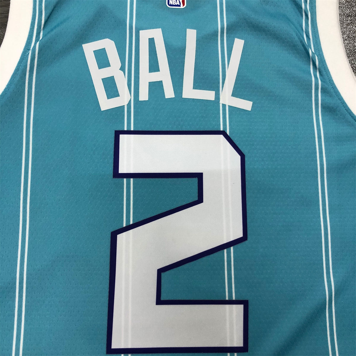 NBA Charlotte Hornets V-Neck Light Blue Jersey BALL#2 S-XXL
