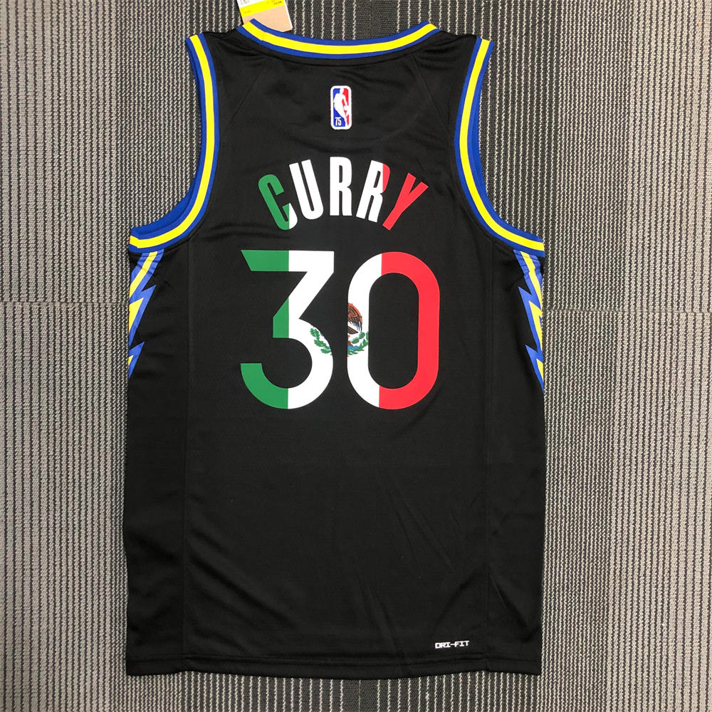 NBA Golden State Warriors V-Neck Mexico Edition 75th Anniversary Black Jersey CURRY#30 S-XXL