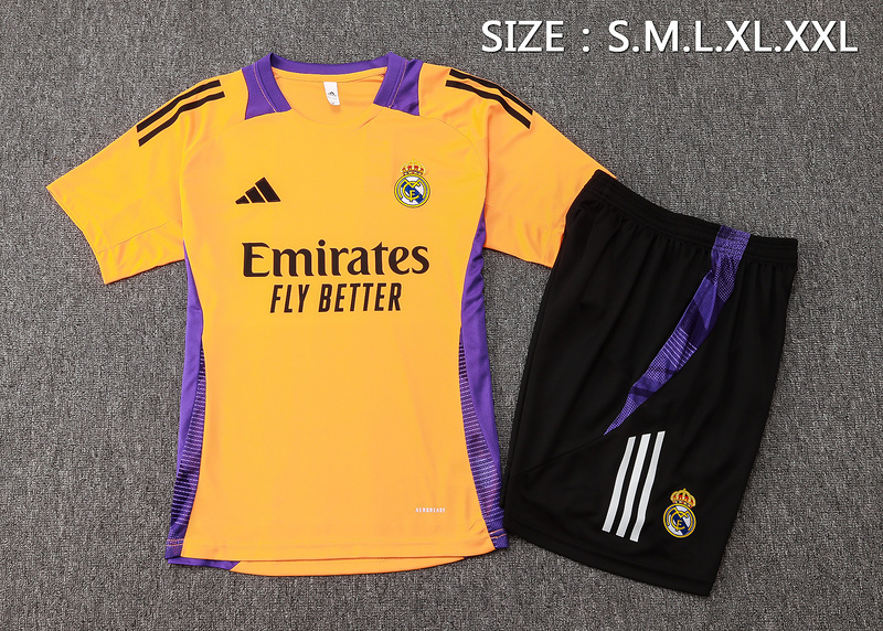 24/25 Real Madrid Orange Black Training Set Shirt and Shorts