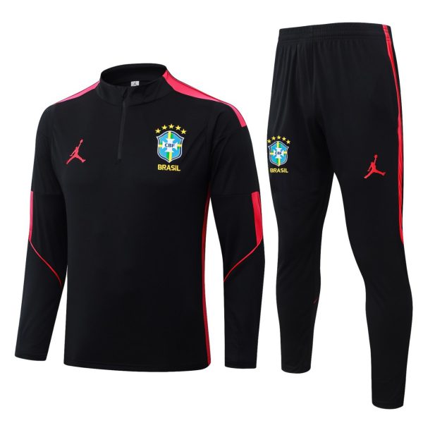2026 Brazil Black Long-sleeved half-pull training kit