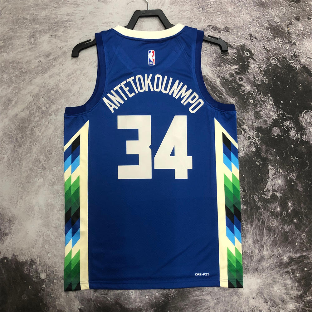 NBA Milwaukee Bucks V-Neck City Edition Blue jersey ANTETOKOUNMPO#34 S-XXL