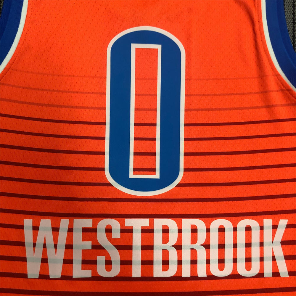 NBA Oklahoma City Thunder V-Neck Orange Jersey WESTBROOK#0 S-XXL