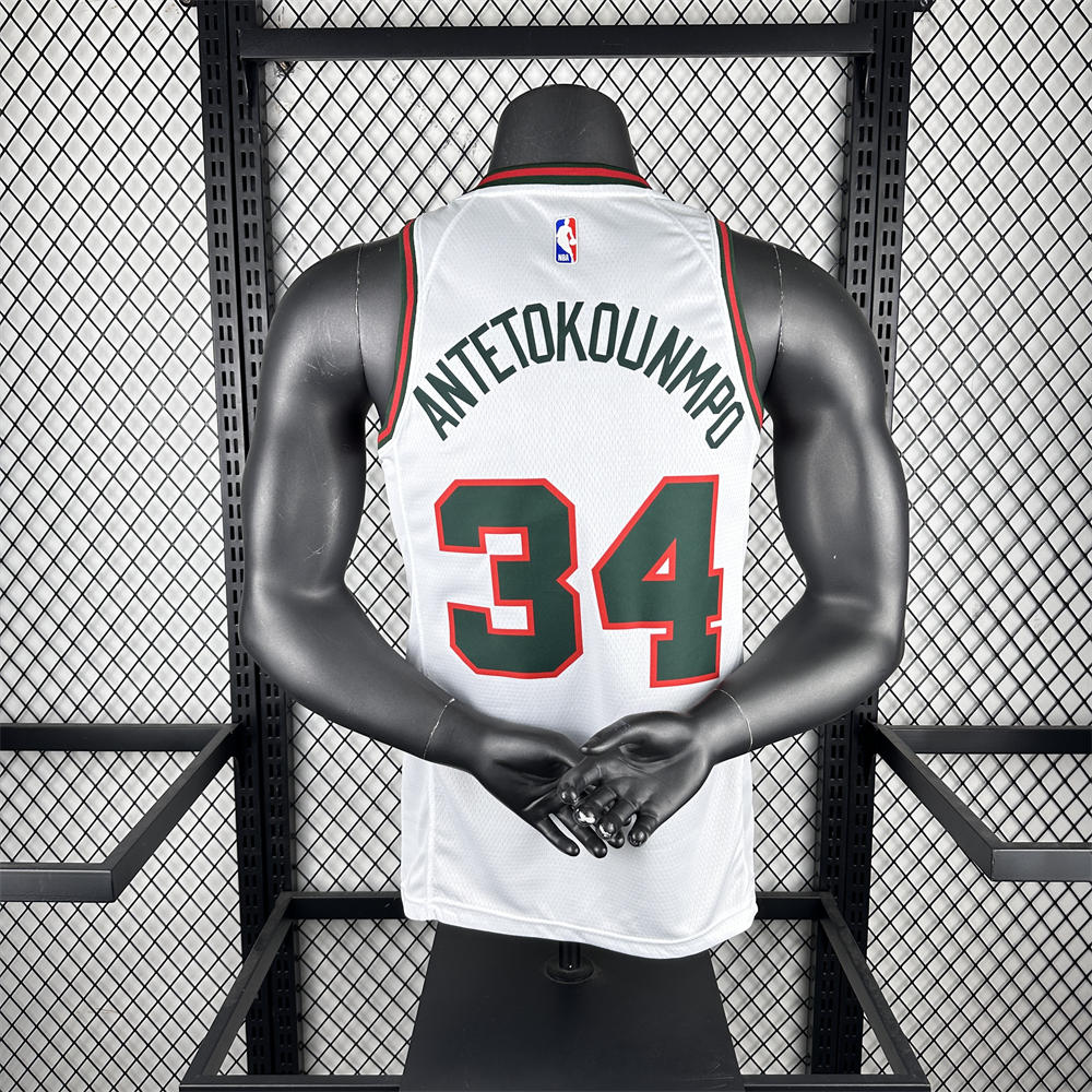 NBA Milwaukee Bucks 2018 Round Neck White jersey ANTETOKOUNMPO#34 S-XXL
