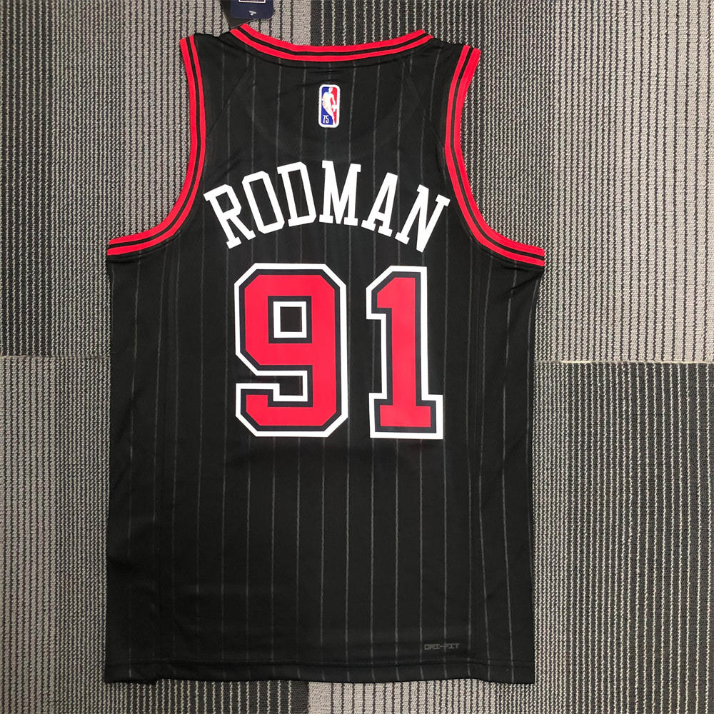 NBA Chicago Bulls Round Neck Black 75th AnniversaryJersey RODMAN#91 S-XXL