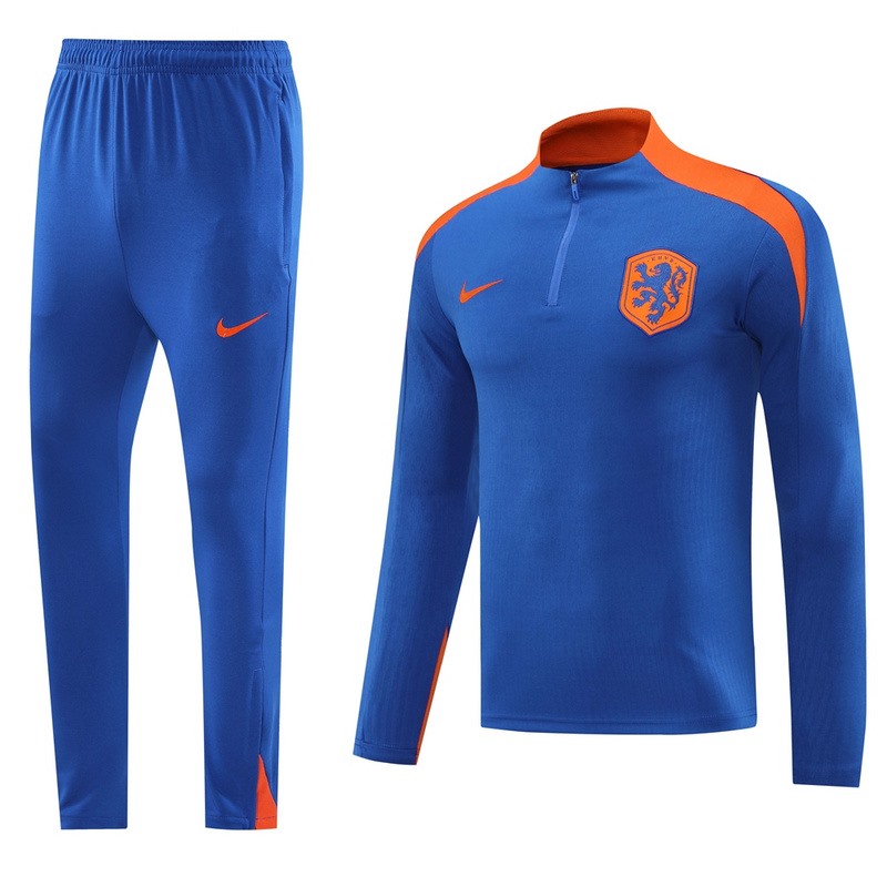 2024 Netherlands Blue Long-sleeved half-pull training kit Football team kit