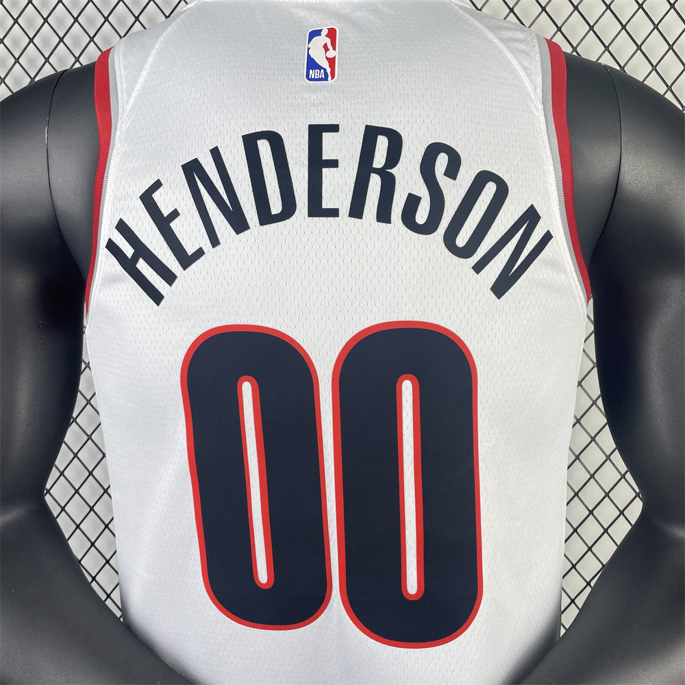 NBA Portland Trail Blazers 2023 V-Neck White jersey HENDERSON#00 S-XXL