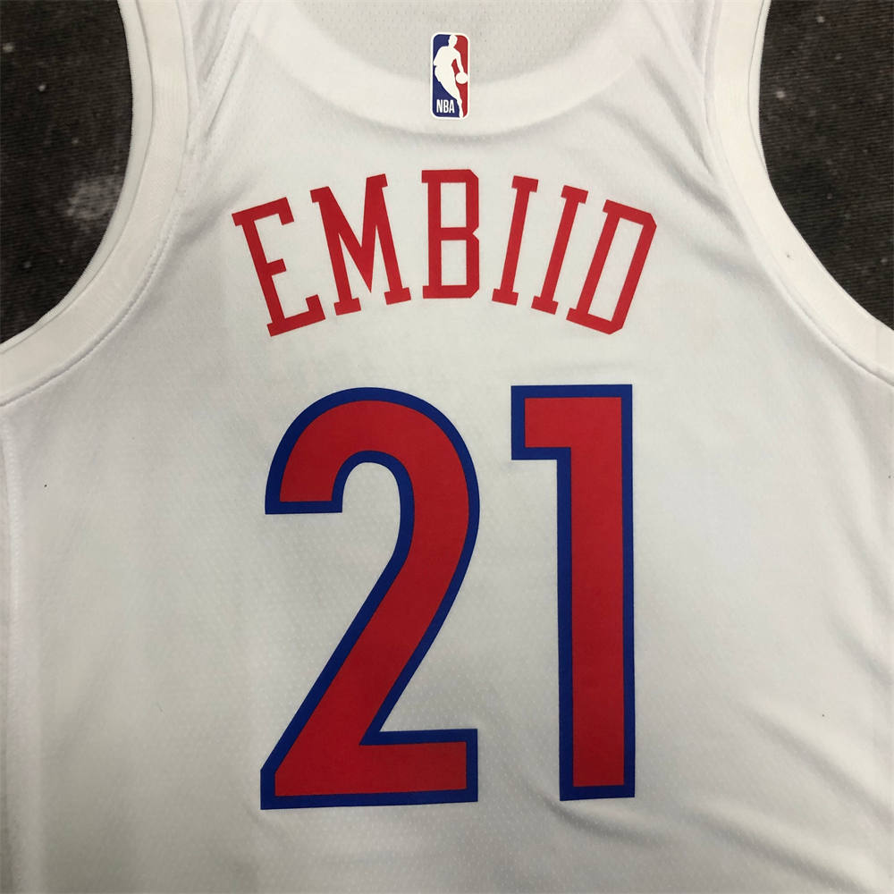 NBA Philadelphia 76ers Round Neck White Jersey EMBIID#21 S-XXL