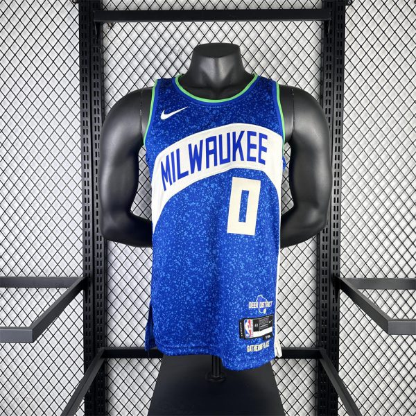 NBA Milwaukee Bucks 2024 Round Neck City Edition Blue jersey LILLARD#0 S-XXL