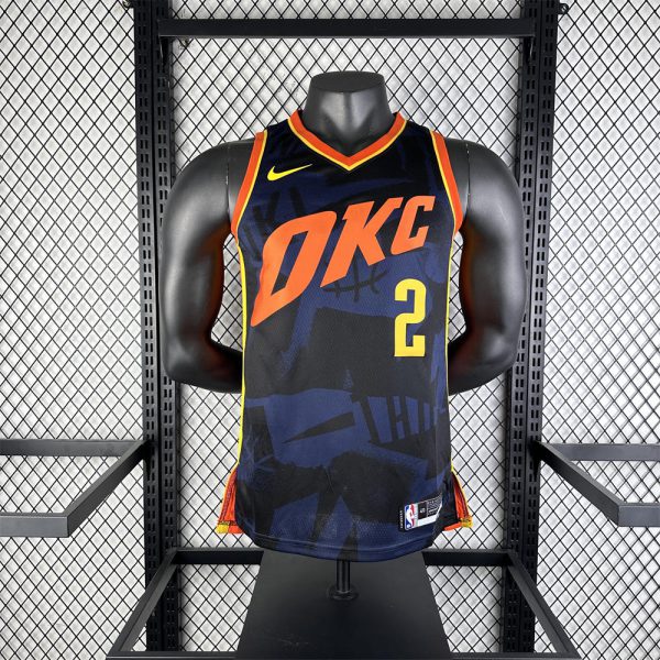 NBA Oklahoma City Thunder 2024 City Edition V-Neck Black Jersey GILGEOUS-ALEXANDER#2 S-XXL